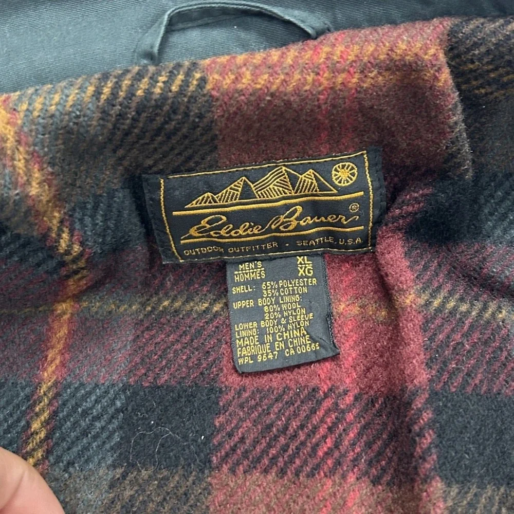 Eddie Bauer Field Jacket Mens XL Green Plaid Lined Canvas Hunting Barn Coat